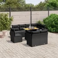 Set Divani da Giardino 9 pz con Cuscini Nero in Polyrattan 3272287