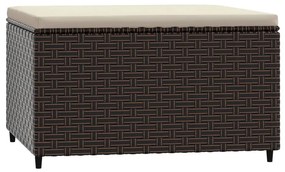Poggiapiedi da giardino con cuscino in polyrattan marrone