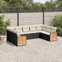 Set Divani da Giardino 9 pz con Cuscini Nero in Polyrattan 3227953