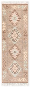 Passatoia azzurra/beige in lana reversibile/tessuta a mano 60x190 cm Kamal Dune – Nouristan