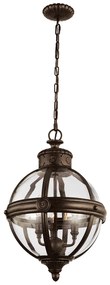 Lampadario Industrial Nordico Adams Acciaio Bronzo Inglese Vetro 3 Luci E14