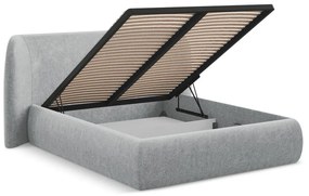 Letto matrimoniale imbottito grigio chiaro con contenitore con griglia 140x200 cm Hauke - Makamii