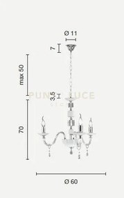 Lampadario livia 3 luci ottanio- trasparente e cromo attacco e14 d....