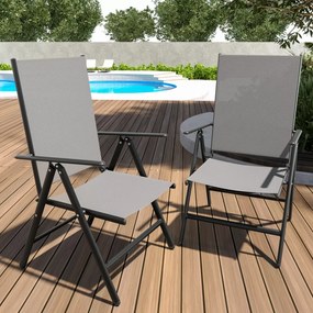 Set Di 2 Sedie Da Giardino Pieghevoli Multiposizione Regolabili 7 Posizioni Con Struttura Telaio In Alluminio Schienale Alto Con Braccioli Per Esterno Terrazzo Balcone Resistente (Grigio)