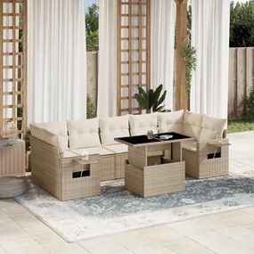 Set divano da giardino 8 pz con cuscini beige in polyrattan