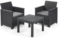 Set Tavolino e 2 Poltrone da Giardino Effetto Rattan Keter Emma Balcony Antracite