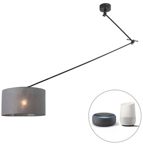 Lampada a sospensione intelligente nera con paralume grigio scuro 35 cm incl. Wifi A60 - Blitz