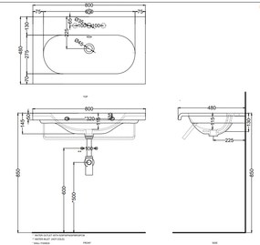 Cielo Fluid Lavabo 80x48 Sospeso Monoforo Con Troppopieno Bianco Lucido