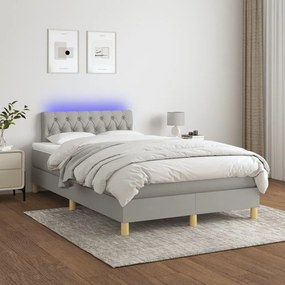 Letto a molle materasso e led grigio chiaro 120x190 cm tessuto