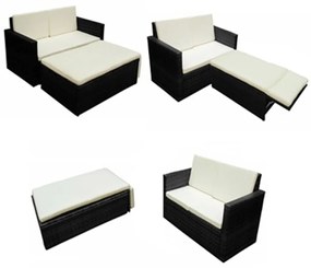Set divani da giardino 2 pz con cuscini in polyrattan nero
