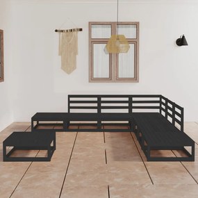 Set divani da giardino 8 pz nero in legno massello di pino