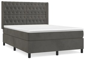 Giroletto a molle con materasso grigio scuro 140x190 cm velluto