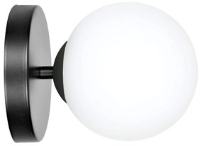 Applique A 1 Luce Hallador In Acciaio Nero E Sfera In Vetro Opalino