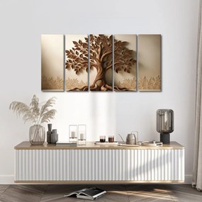Quadri 5 pezzi – Albero della vita marrone con effetto 3D