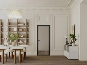 Blocco porta reversibile in alluminio e vetro temperato fumé H204 x L93 cm Nero - LOXTON