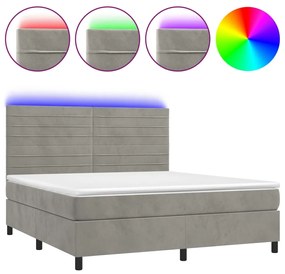 Letto a molle materasso e led grigio chiaro 160x200 cm velluto