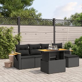 Set divano da giardino 6 pz con cuscini nero in polyrattan