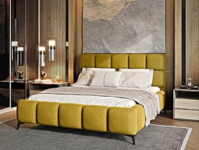 Letto matrimoniale con box contenitore California - 180 x 200 cm , Tessuto giallo