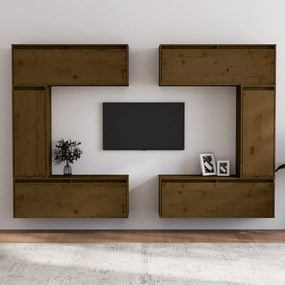 Mobili porta tv 6 pz miele in legno massello di pino