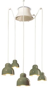 Lampadario Vintage Decò Berimbau Ceramica Verde Salvia 3 Luci E27