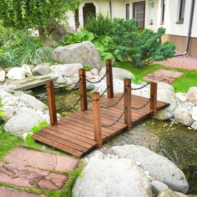 Costway Ponte di legno ad arco con ringhiera con catene, Ponte decorativo per ruscello fattoria cortile giardino Naturale