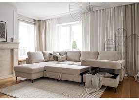 Divano letto in velluto a coste beige (angolo sinistro) Lofty Lilly - Miuform