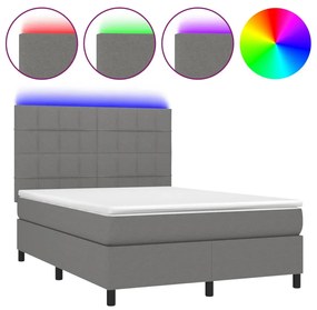 Letto a molle materasso e led grigio scuro 140x200cm in tessuto