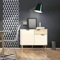 Credenza a due ante e un cassetto, colore bianco e rovere, Misure 98 x 81 x 39 cm