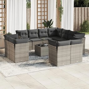 Set divani da giardino 12 pz con cuscini grigio in polyrattan