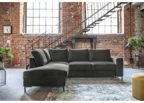 Divano letto angolare in velluto grigio scuro (angolo sinistro) Lofty Lilly - Miuform