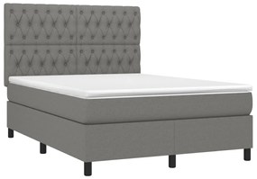 Letto a Molle Materasso e LED Grigio Scuro 140x190cm in Tessuto