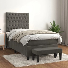 Giroletto A Molle Con Materasso Grigio Scuro 90x200 Cm Velluto /