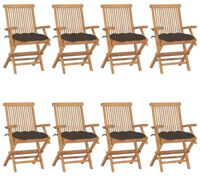 Sedie da giardino con cuscini tortora 8pz legno massello teak