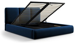 Letto matrimoniale imbottito in blu scuro in velluto con contenitore con rete inclusa 200x200 cm Brody – Mazzini Beds