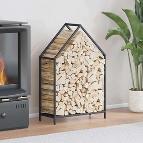 Rastrelliera Per Legna Da Ardere Nera 60x25x90 Cm /