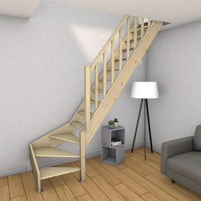 Scale Modulari ¼ di giro Normandie BURGER, con corrimano a destra, struttura in abete massello abete, gradini in legno abete, colore abete naturale