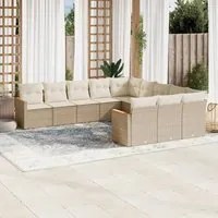 Set Divani da Giardino 11 pz con Cuscini Beige in Polyrattan 3226429