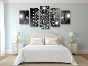 Quadri 5 pezzi – Mandala affascinante in bianco e nero