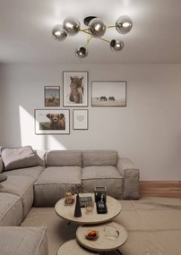 Lampadario Magnum Nero e Oro con 6 Sfere Grafite E14 da soffitto