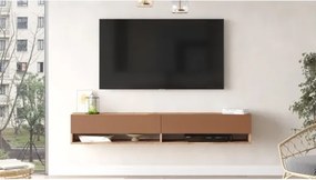 Mobile Tv Sospeso 180x32x30 Effetto Legno Rovere E Rosso Con Vani Frame