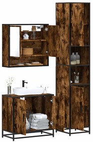 Set Mobili Da Bagno 3 Pz Rovere Fumo İn Legno Multistrato /