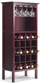 Costway Cantinetta portabottiglie in legno Scaffale di vino con porta calici per 20 bottiglie, 42x24,5x96cm, Marrone scuro
