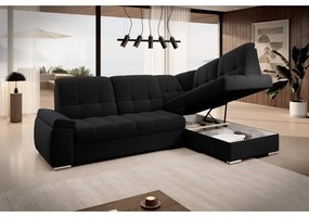 Divano angolare nero allungabile/con contenitore (con penisola a destra/a L) Sado – ELTAP