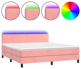 Letto a Molle con Materasso e LED Rosa 180x200 cm in Velluto