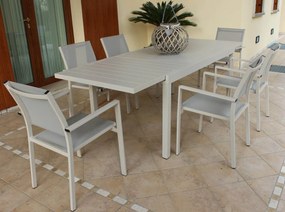 DEXTER - set tavolo in alluminio cm 160/240 x 90 x 75 h con 8 poltrone Venus