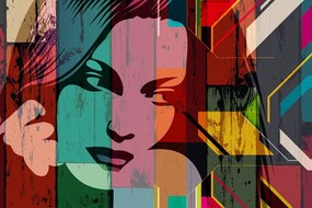 Stampa su tela – Ritratto di donna su sfondo colorato