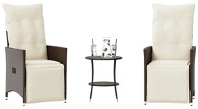 Set bistrò 3 pz con cuscini marrone in polyrattan