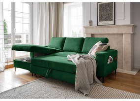 Divano letto in velluto a coste verde scuro (angolo sinistro) Lofty Lilly - Miuform
