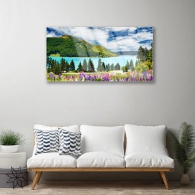 Quadro vetro Paesaggio del lago Mountain Forest 100x50 cm