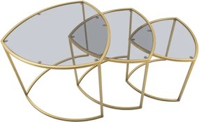 Set Tre tavolini da caffè Ø60X50-50X45-40X40 cm piano in vetro e struttura dorata